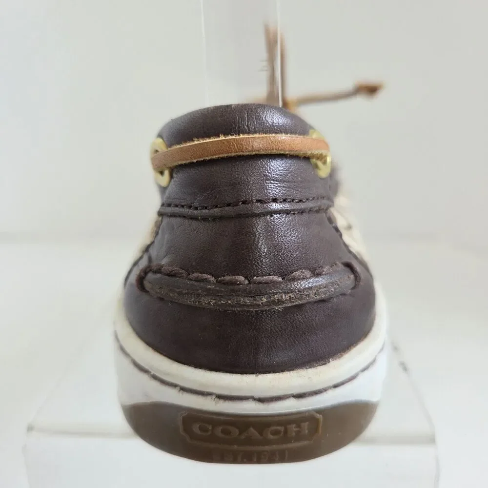 Coach Richelle Topsider Boat Shoes Women's 9B Signature Canvas Brown Leather